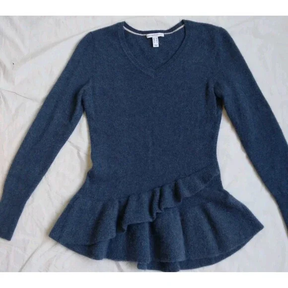 Isaac Mizrahi Live! Cashmere Peplum Sweater Babydoll Vneck Blue Women's XS - Picture 5 of 15